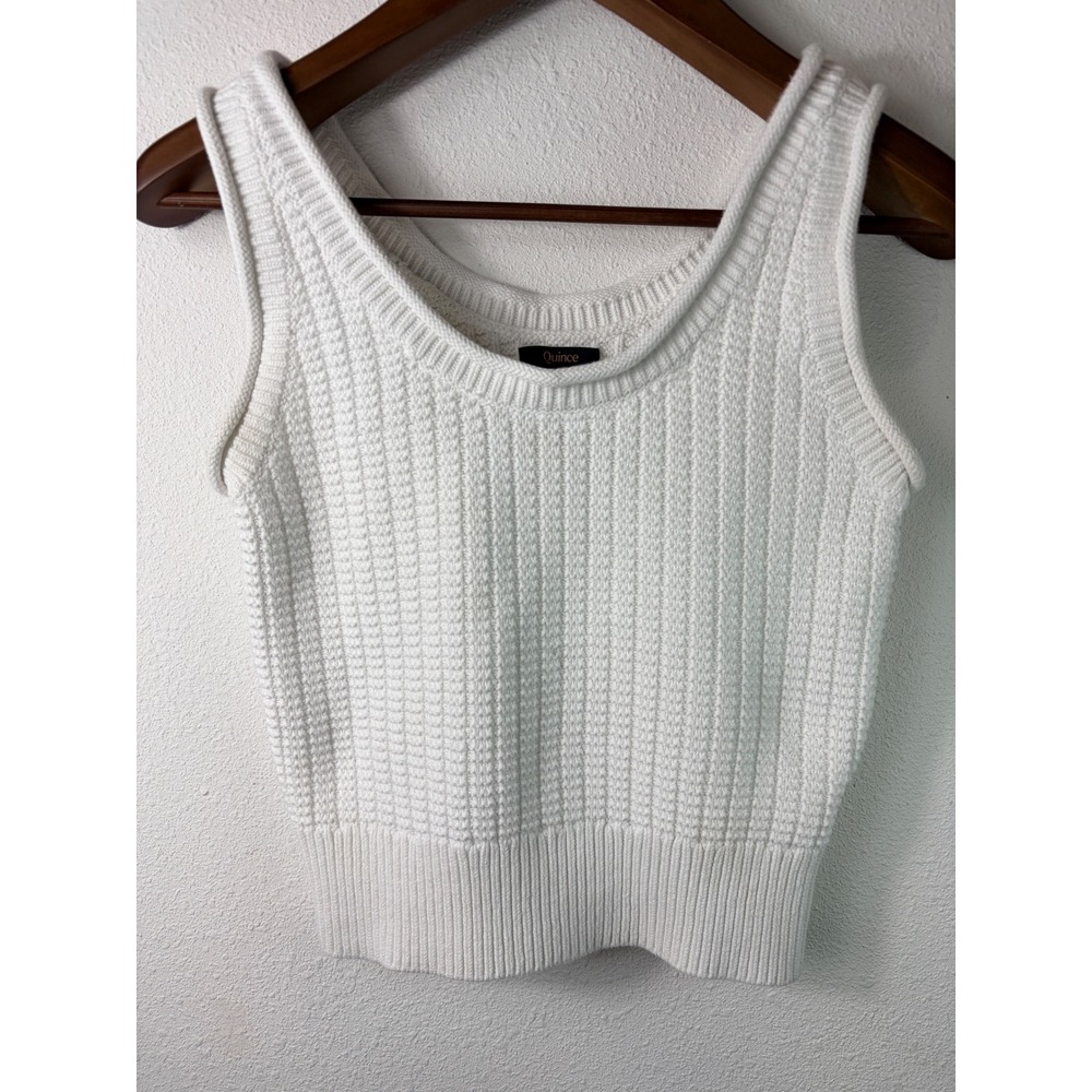 Quince Womens Sweater Tank Ivory Medium Organic Cotton Waffle Stitch SHWDC01